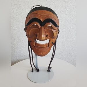Korean Traditional Insadong Hahoe Tal Hand Carved Wood Mask Wall Art Mouth Moves